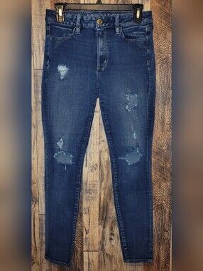 American Eagle Outfitters Skinny Distressed Dark Blue Jeans